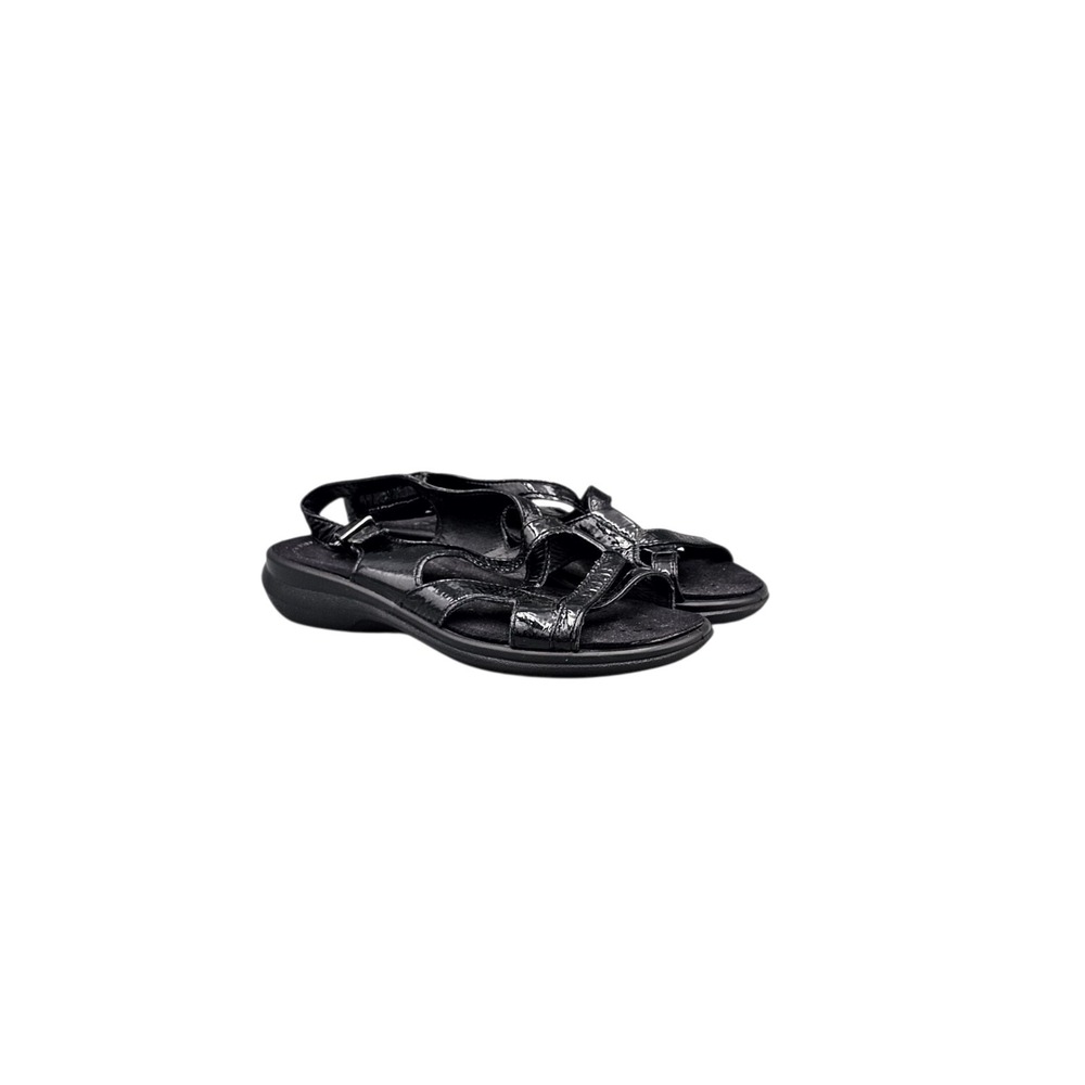 Ecco Women's Size 37/ 6 US EUC Black Patent Leather Strappy Sport Sandals Shoes